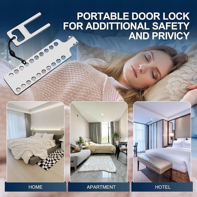 Portable Door Lock for Travel - Hotel Door Locks for Travelers Security, Stainless Steel Door Safety Locks from Inside, Apartment Door Security Devices Magnetic Door Jammers - Image 3
