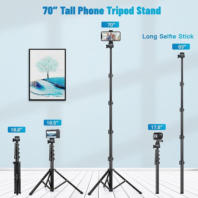 Victiv Phone Tripod, 70" Tripod for iPhone with Remote and Phone Holder | Compatible with Cellphone Camera Gopro, Standing Tripod Stand Perfect for Selfies, Video Recording, Vlogging, Live Streaming - Image 2
