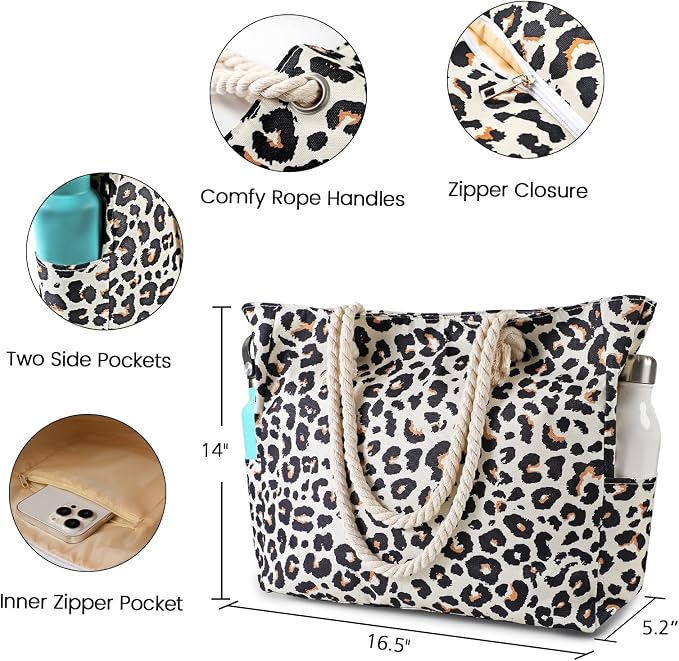 Clothirily Beach Bag for Women, Large Beach Tote Bag Waterproof with Zipper | Large Capacity Swim Pool Bag, Inner Pockets, Sandproof Foldable Beach Tote for Travel Essentials - Image 4