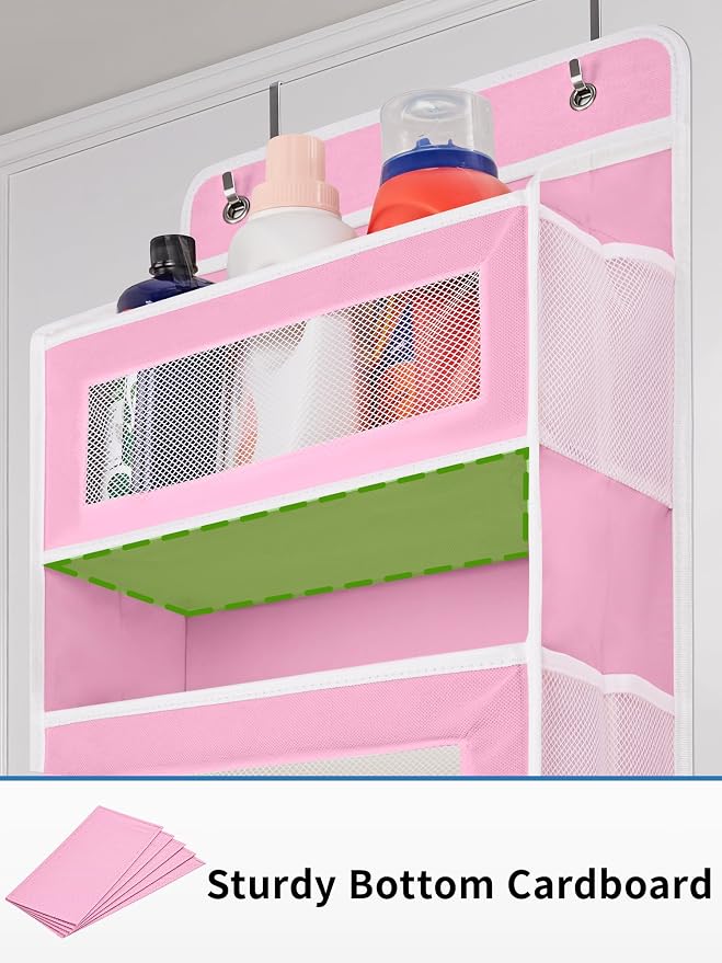 JARLINK Over the Door Organizer for Pantry, Bathroom, 5 Shelf Pink, 2 Pack | Anti-Tilt Design, 44 lb Load Capacity, Hanging Door Organizer with 5 Large Capacity Pockets, Behind Door Storage for Nursery - Image 8