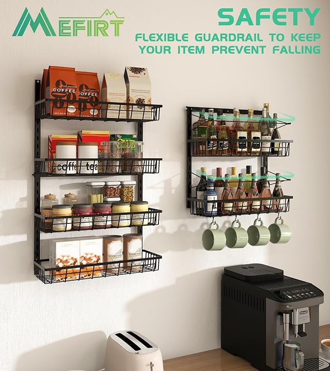 Mefirt Over The Door Pantry Organizer, Pantry Storage and Organization | 6-Tier Adjustable Hanging Baskets, Metal Wall Mount Spice Rack Seasoning Shelves for Home & Kitchen, Laundry Bathroom - Black - Image 4