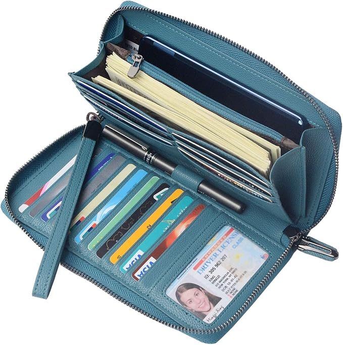 Bveyzi Women RFID Blocking Wallet Leather Zip Around Phone Clutch Large Capacity Ladies Travel Purse Wristlet - Image 2