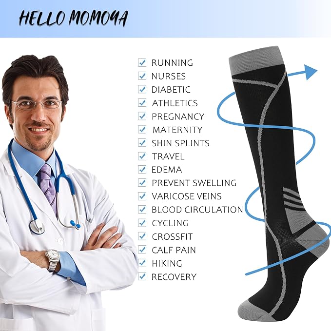 hello momoya Compression Socks for Women Men Circulation Knee High 8 Pairs for Nurses, Running, Travel, Athletic - Image 5