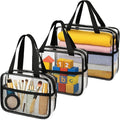 XEWEA 3PCS Clear Travel Toiletry Bags with Handles & Pocketfor Men Women | TSA Approved Transparent Makeup Bag, Waterproof PVC Organizer with Zipper for Toiletries Airline Essentials by XEWEA