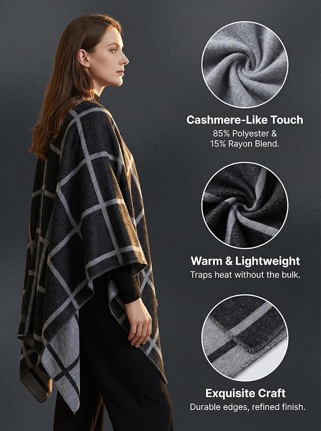 Shawl Wraps for Women Reversible Open Front Ruana Poncho Soft Cozy Cardigan for Fall and Winter - Image 7