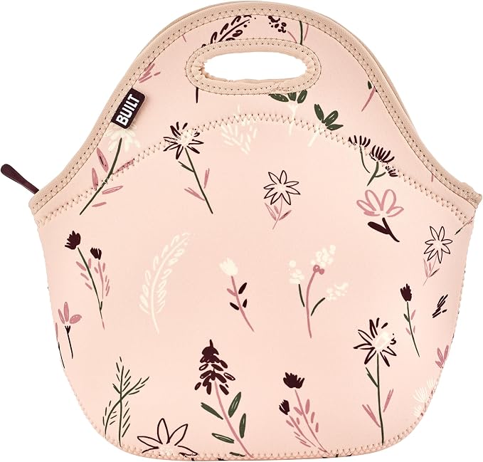Built Gourmet Getaway Neoprene Lunch Bag - Rose Floral | Insulated Neoprene Tote with Zipper & Handles, Reusable Lunch Bag for Work, School, Travel & Picnics, Machine Washable by Built