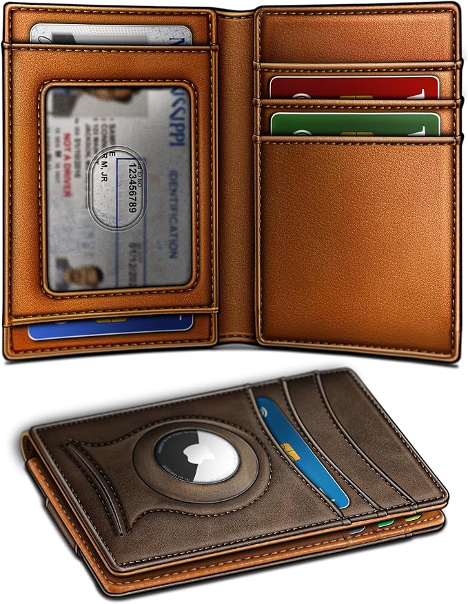 BULLIANT Magnetic Slim Leather Airtag Wallet Money Clip For Men 12Cards | RFID Blocking | Easy Access | Gift Boxed | Pocket Fit by BULLIANT