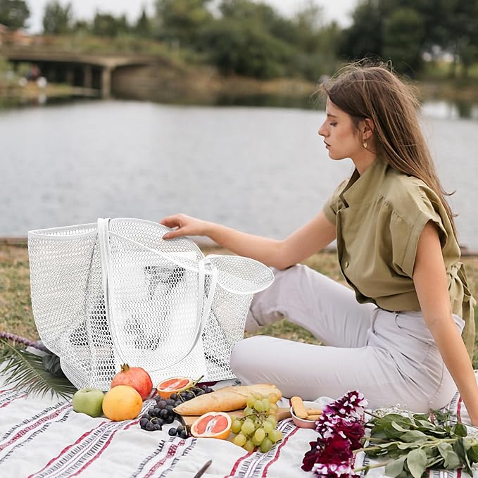 KALIDI Beach Mesh Tote Bag, Casual MAX 23L Summer Foldable Hobo Bag Women | Sandproof Widen Strap Large Shoulder Bag For Lake Pool Vacation Travel Picnic Grocery Market Shopping Carrier - Image 6