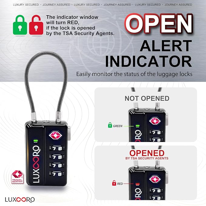 Tool-Less TSA Approved Luggage Lock with Alert Indicator, 4-Digit Resettable Combination, Durable Zinc Alloy Travel Locks for Suitcase, Backpack, Toolbox, Locker, Keyless – Black (2 Pack) - Image 4