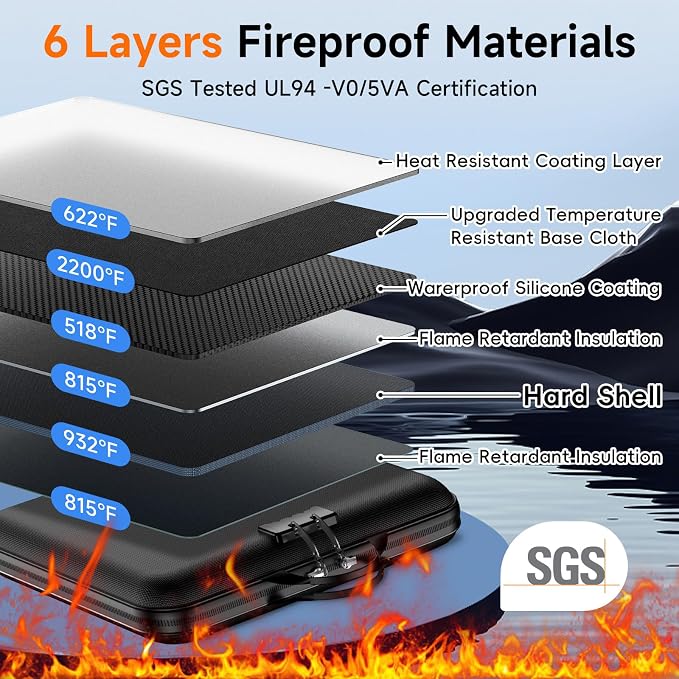 Fireproof Document Box with Lock, Waterproof Hard-Shell File Organizer with 13-Pocket Accordion Folder & Multi-Compartments for Laptop, Documents, Passports & Valuables - Image 4