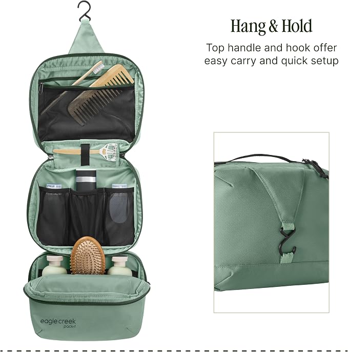 Eagle Creek Pack-It Trifold Toiletry Kit, Willow Green | Dopp Kit Toiletry Organizer with Padded Interior, Durable Hanging Hook and Large Compartments, Water-Resistant and Washable - Image 5