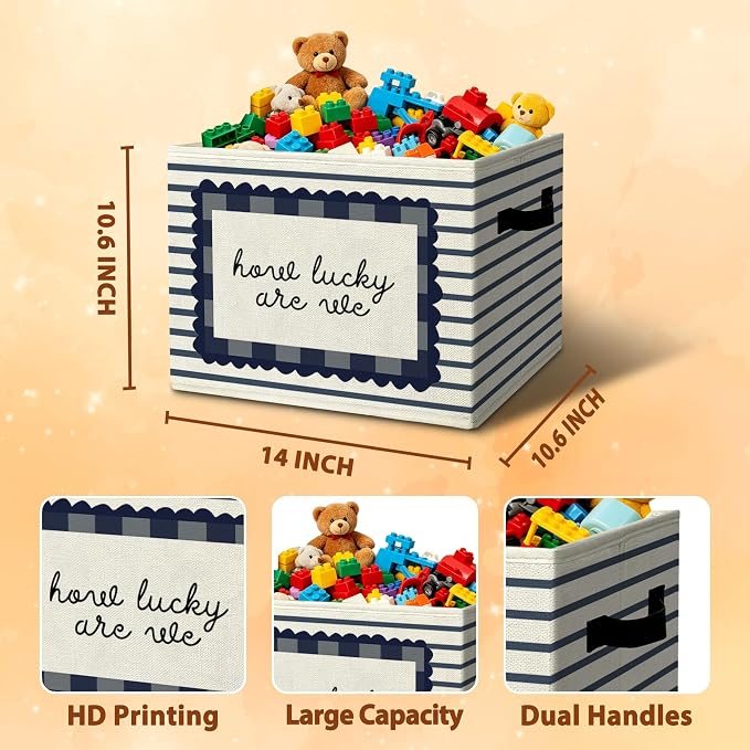 Positive Encouraging Calming Storage Bins Box with Handles Organizer Basket | cheerful uplifting foldable basket for organizing, striped collapsible toys clothes for playroom nursery bedroom, 10x14 in - Image 3