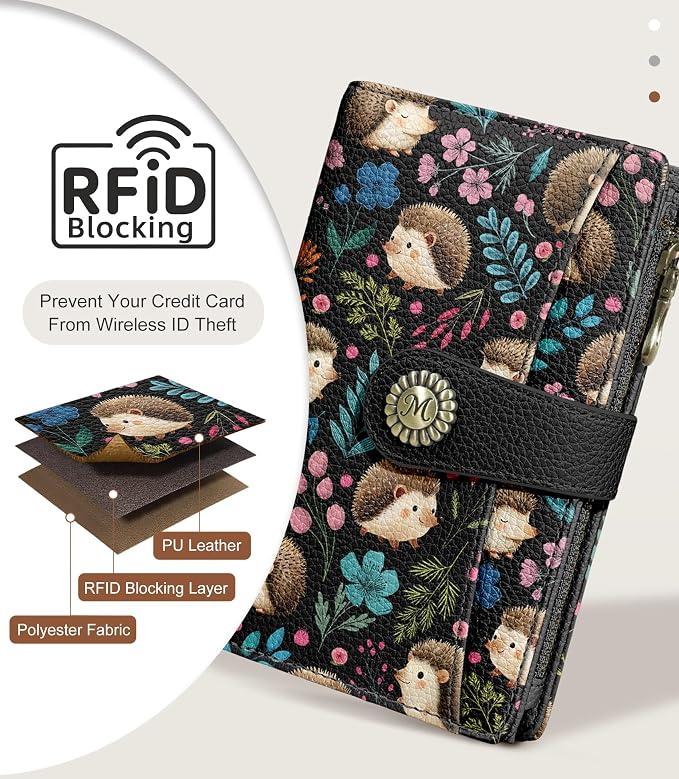 Hedgehog Wallet Women RFID Cute Passport Holder Credit Card Holder | 6.7" x 4.4" x 1.3" Bifold, Travel billfold, Zipper Pocket, PU Leather, Clutch, Purse, ID Window, Pen Holder, Gift Ladies Girl - Image 4