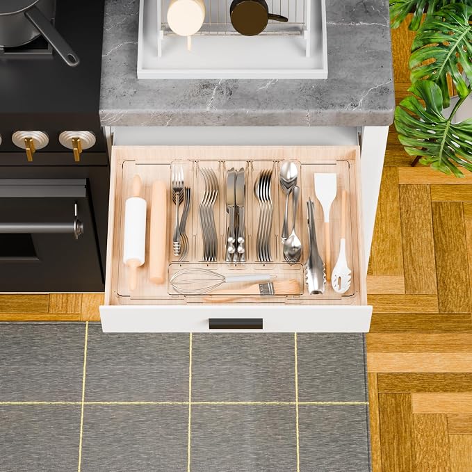 Large Clear Expandable Silverware Drawer Organizer for Kitchen,BPA FREE Adjustable Utensil Drawer Organizer and Silverware Tray,Plastic Flatware Organizers,Cutlery,Knife,Fork and Spoon Holder - Image 9