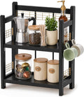 No-Assembly Coffee Bar Organizer, 2-Tier Coffee Station Shelf | Foldable Oak Wood Shelf, Coffee Station Accessories Storage for Syrup & Pods, 3 Hooks for Mugs, Kitchen Spice Rack, Black by JNFUZ