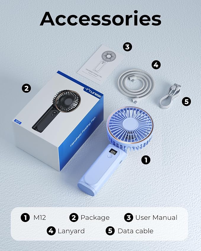 TUNISE Portable Handheld Fan, Portable Fan Rechargeable, 4000mAh, 180° Adjustable, 6 Speed Wind, Display Electricity in Real Time, USB Rechargeable Foldable Fan, Quiet Personal Fan as Power Bank - Image 8