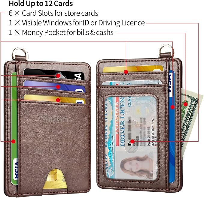 Slim Minimalist Front Pocket Wallet, RFID Blocking Credit Card Holder Wallet with Detachable D-Shackle for Men Women - Image 5