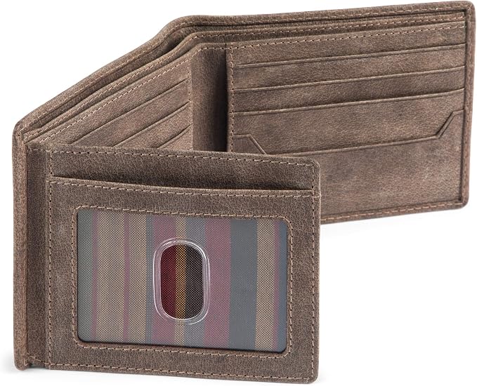 BULL GUARD RFID Mens Bifold Leather Wallet with 2 ID Windows Premium Security Full Grain Leather High Capacity Credit Card Wallet by BullGuard