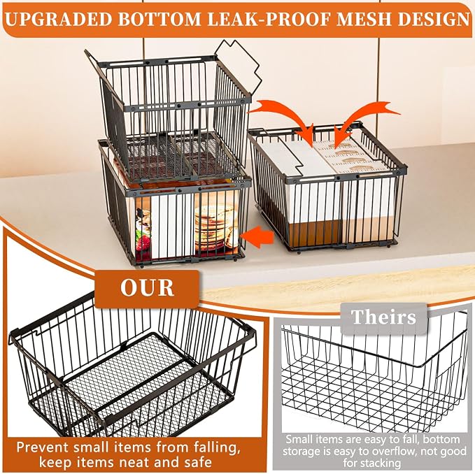 Large Freezer Organizer Bins for 5 to 9 Cu.Ft,Leak-Proof Bottom，3 Pack | ANJUBANFreezer Organizer Bins, Stackable,expandable,foldable,With handle Wire Storage Container Baskets for Sort Frozen Meats - Image 2