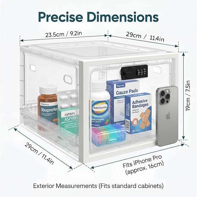 Medicine Lock Box for Safe Medication, 10L Lockable Storage Box for Fridge/Snacks Food, Phone Lock Boxes with Combination Code for Home/Dorms/Office Storage (1, Translucent White) - Image 7