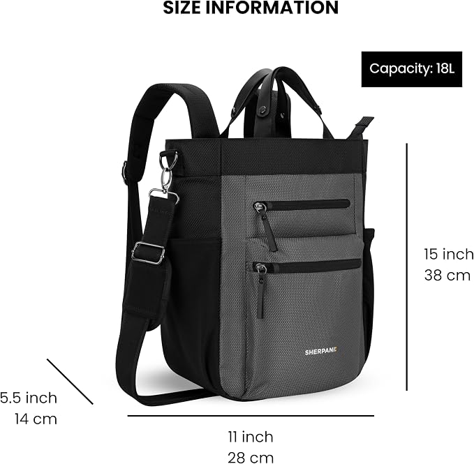 Sherpani Soleil, Anti Theft Convertible Backpack Tote (Grey Granite) | 18L Travel Shoulder Bag, Everyday Crossbody Purse, RFID Protection, Business Daypack, Travel Gift for Women, Fits 13" Laptop - Image 3