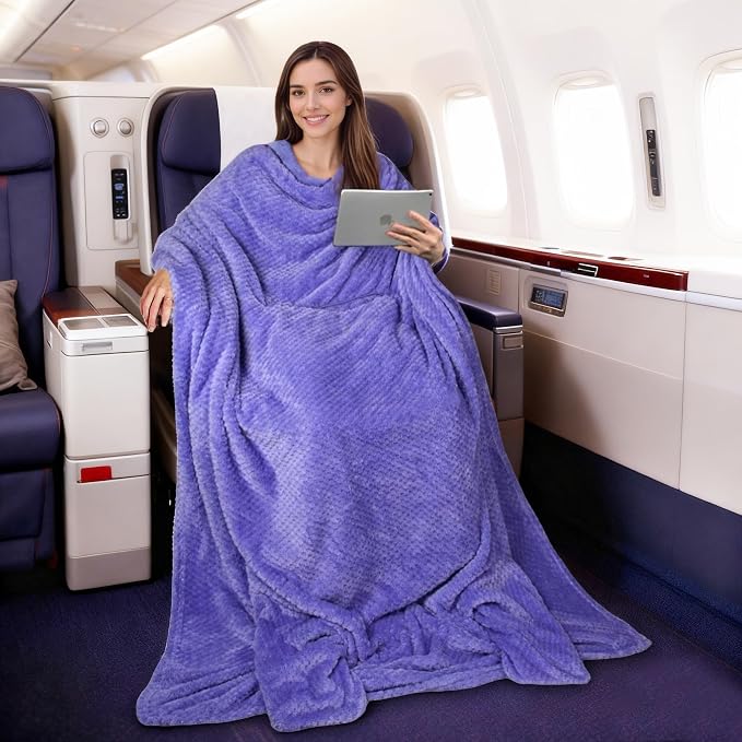 Tirrinia Travel Blanket Compact with Bag, Soft Lightweight Wearable Blanket with Foot Pockets, Airplane Travel Essential Gift by Tirrinia