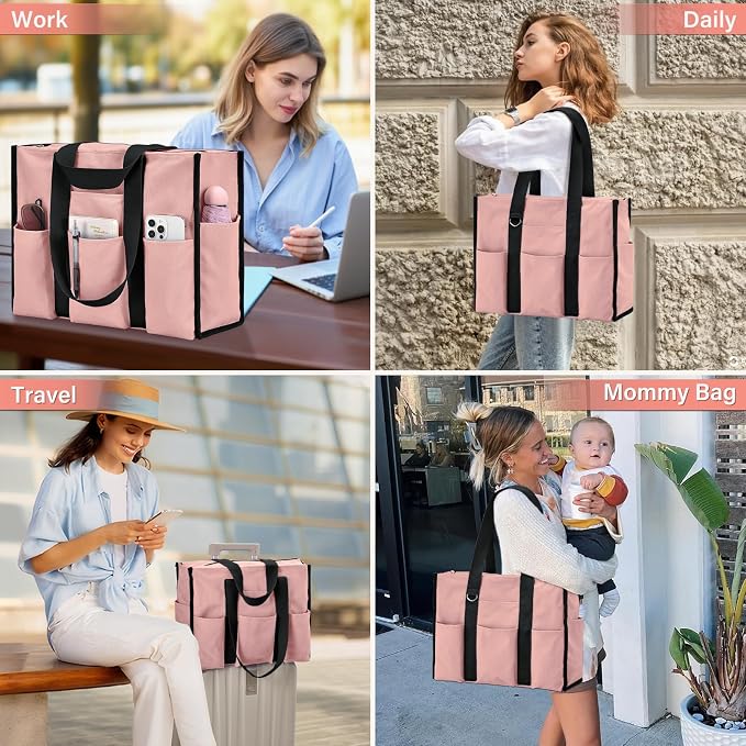 Becokan Large Tote Bag for Women Waterproof with 12 Pockets Top Zipper Closure Utility Teacher Nurse Bags for Work School - Image 6