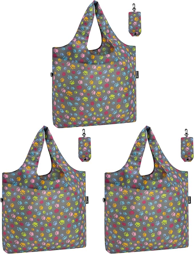 HOLYLUCK Reusable Grocery Bags,Heavy Duty Foldable Shopping Tote Bag (Standard, 3 Dog Paw Prints) by holyluck