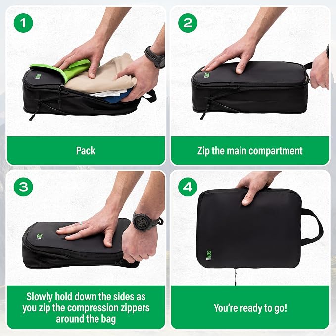 COR Surf Compression Packing Cubes, Laundry & Shoe Bag, 5 Piece Black | 2 Large & 2 Small Cubes, 2-Zipper Compression + Laundry Bag, Tear & Water-Resistant Ripstop, Reinforced Zippers - Image 3