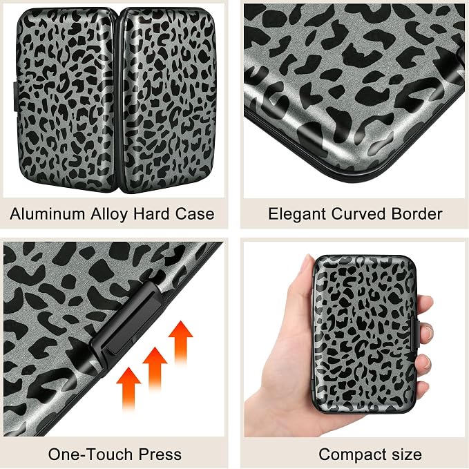 Mini RFID Aluminum Wallet Credit Cards Holder Business Card Case Metal ID Case for Men Women(Black Leopard Print) - Image 3