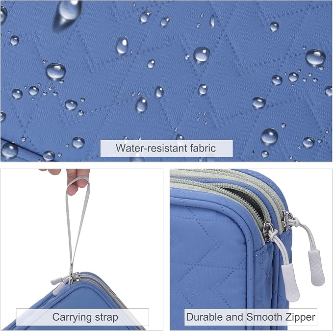 FYY Electronic Organizer, Travel Tech Pouch Bag, Extra Large, Blue Quilted | Wrist Strap, Waterproof, Double Layers Electronics Travel Case for iPad, Cord, Laptop Charger, Daily and Business Trips Use - Image 4