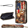 Wallet,Leather Long Wallet Suitable For Ladies And Teenagers - Detachable Wristband + RFID Travel Wallet With Card Slot - American Flag and Deer by Unknown