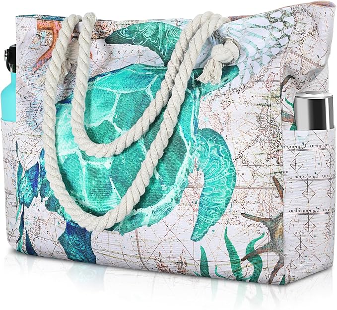 Clothirily Beach Bag for Women, Large Beach Tote Bag Waterproof with Zipper | Large Capacity Swim Pool Bag, Inner Pockets, Sandproof Foldable Beach Tote for Travel Essentials by Clothirily