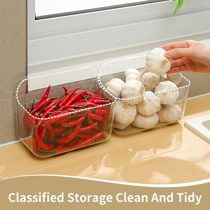Kitchen Under Sink Cabinet Door Organizer, 4 Pack, Adhesive Clear Acrylic Wall Mount Shelf, Bathroom Makeup Storage Bins, Shower Caddy, Spice Rack, Drink Packet Sponge Dishwasher Pod Holder - Image 3