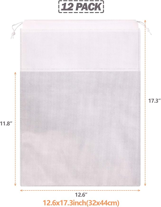 12 Pack Portable Shoe Bags for Travel Large Shoes Pouch Storage Organizer Clear Window with Drawstring for Men and Women White - Image 2