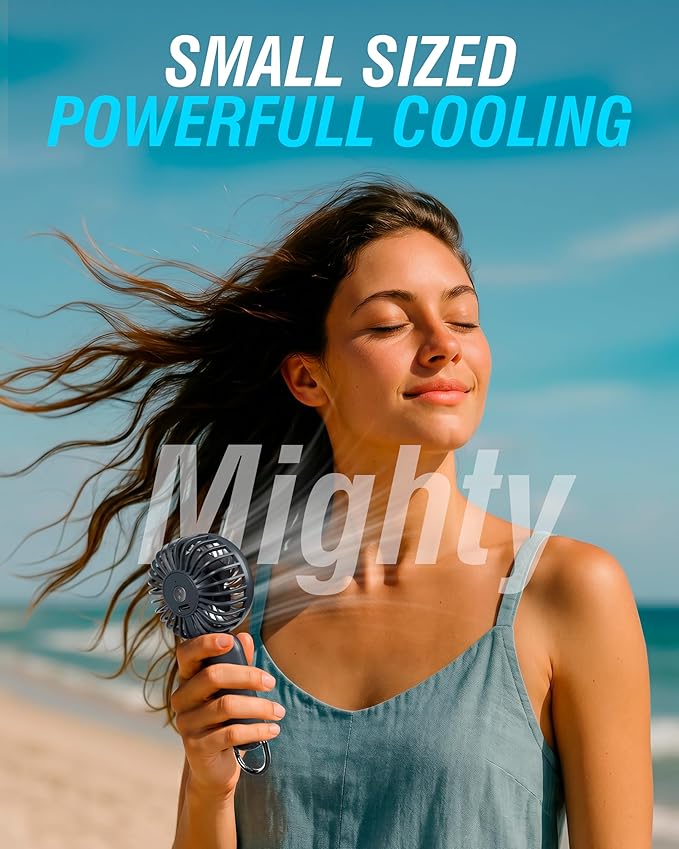 SABRENT ChillyPop Mini Rechargeable Personal Fan, USB-C, Grey | Lightweight quiet cooling; rechargeable USB-C; pocket-sized; travel & makeup fan; grey - Image 2