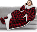 PAVILIA Sherpa Blanket with Sleeves, Foot Pocket for Women Men Adults, Thick Wearable Blanket Throw Wrap, Fleece Warm Snuggle Blanket Robe, Cozy Gift Ideas Wife Mom, Checkered Red by PAVILIA