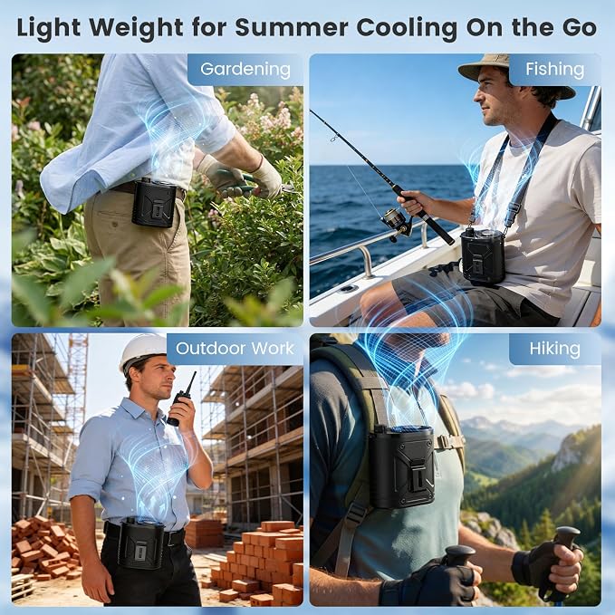 XAP Rechargeable Portable Fan, Infinitely Speed 12000RPM Strong Airflow, Personal Waist Fan Hands-Free Hanging Neck Fan, Wearable Belt Fan for Outdoor, Camping, Hiking, Jobsite - Image 6