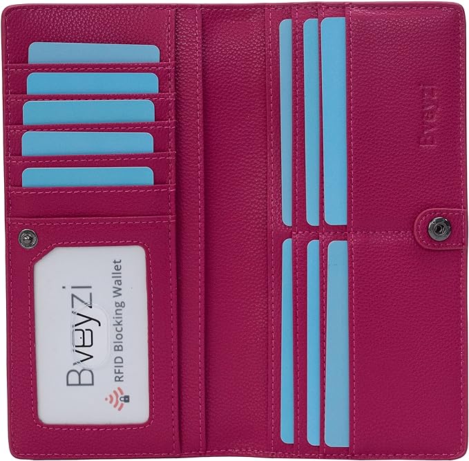 Bveyzi Ultra Slim Thin Leather RFID Blocking Credit Card Holder Bifold Clutch Wallets for Women by Bveyzi