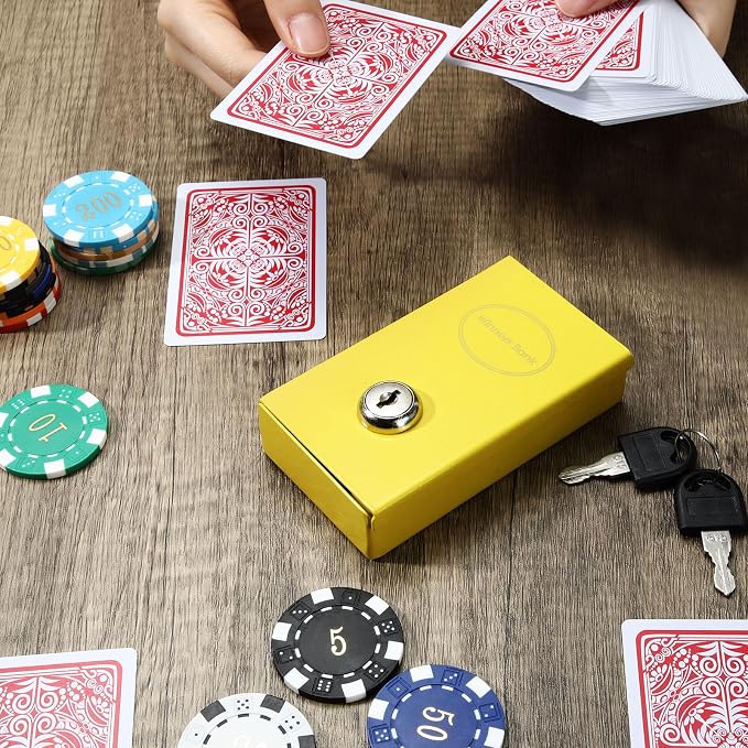 Reallnaive 1 Pack Metal Box for Gamblers Pocket Sized Winner Bank Casino Cash Box with 2 Keys Portable Casino Money Safe strongbox for Cash Saving Go Home Money Gifts(Gold,Classic) - Image 6