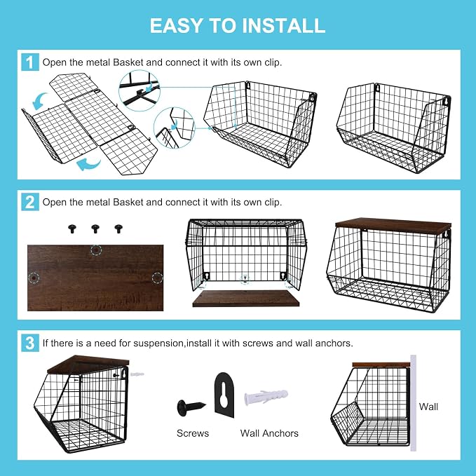 MSJGA Laundry Room Shelves, Wall Mounted Storage Basket, 11.8"Wx7.9"Dx8.5"H | Stackable Wire Wall Shelves Organizer for Towels, Detergent, Tissues, Space-Saving Over Washer & Dryer, Small Spaces - Image 7
