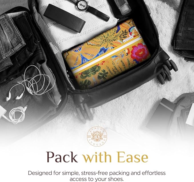 Shoe Bags for Travel - Footwear Organizer for Suitcases, Gym, Work Trips (Yellow Flower) - Image 6