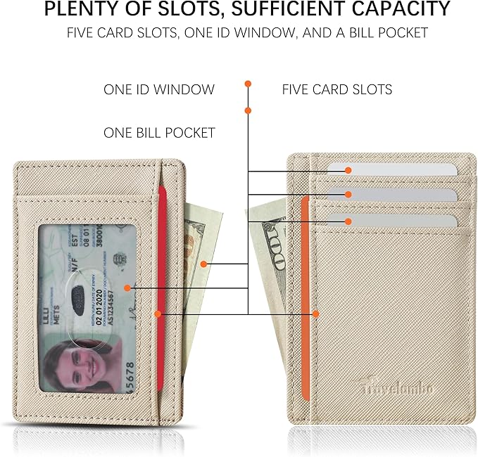 Travelambo Slim Wallet Front Pocket Minimalist Leather RFID Blocking Medium Size - Image 6