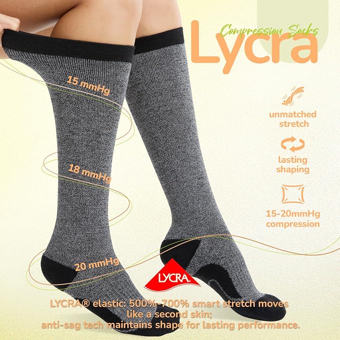 Merino Wool Compression Socks for Women Men 15-20 mmHg for flying | Soft & Breathable for Travel, Running - Image 5