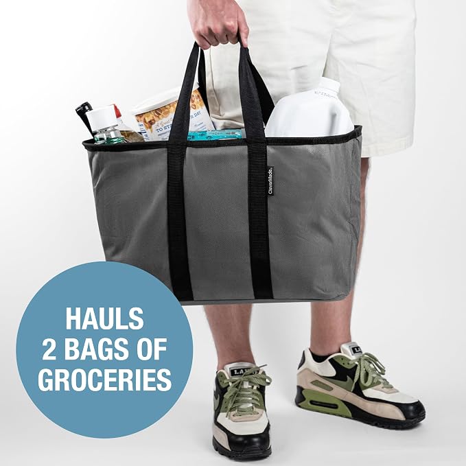 CleverMade EcoBasket Collapsible Grocery Tote, 30L Structured Tote Bag | Load Groceries Without the Bag Collapsing | The Structured Frame Stays Open, Then Folds to 1 Inch for Compact Trunk Storage - Image 4