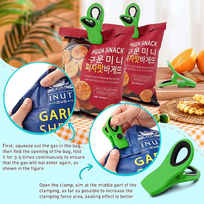 Chip Bag Clips, 12 Pack Magnetic Bag Clips for Refrigerator, Green | Kitchen Clips for Snack and Food, Office, Fridge, Cloth Pins, Garden, Airtight Seal Grip, Easy Open, Strong Hold Design - Image 4