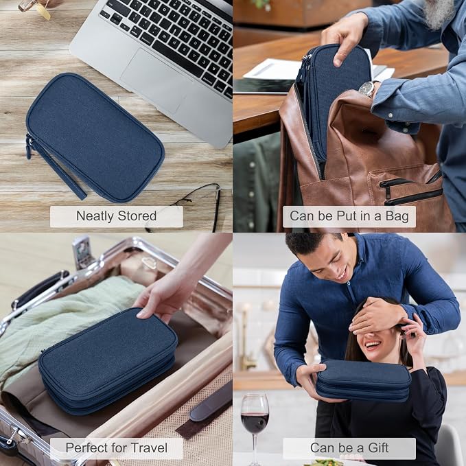 FYY Electronic Organizer, Travel Tech Pouch Bag, Medium, Navy | Wrist Strap, Waterproof, Double Layers Portable Electronics Travel Carrying Case for Cord, Charger, Daily Business Trips Use - Image 7