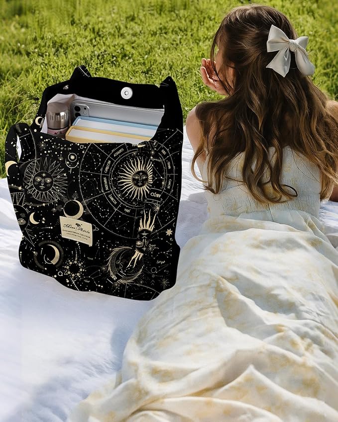 Miss Adola Corduroy Tote Bag for Women with Aesthetic Design | Magnetic Buckle & Pocket, Reusable, Soft, Roomy, Long Shoulder Handles, Double-sided Print, Casual Daily Work, Grocery Bags - Image 3
