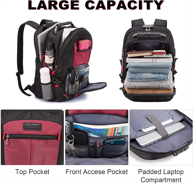 LOVEVOOK Large Laptop Backpack for Men,18.4Inch Heavy Duty Travel Backpack | TSA-Friendly with Anti-Theft,Carry On Flight Approved,College Work Bookbag,Water Resistant Business Backpack for Men Women - Image 4