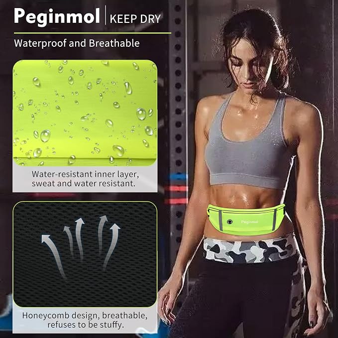 Slim Running Belt Fanny Pack, Waist Pack Bag for Women Men, Running Pouch for Phone Waterproof Reflective with 3 Pouches, Running Phone Holder for Sports, Traveling (Green) - Image 6